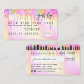 クレジットカードのホログラフィックレインボーピンクのグリッター滴 名刺 (正面/裏面)