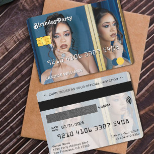 クレジットカードの写真付き誕生日パーティー 招待状