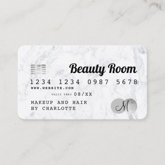 クレジットカードの髪の美しい大理石シックなモノグラム 名刺 (正面)