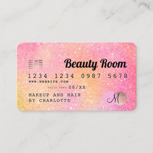 クレジットカードイエローピンクグリッターグラデーションロイヤリティ 名刺 (正面)