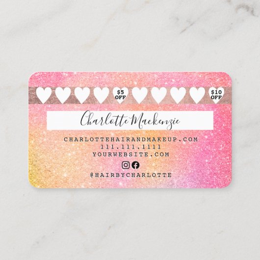 クレジットカードイエローピンクグリッターグラデーションロイヤリティ 名刺 (裏面)