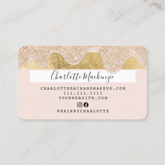 クレジットカードガーリー金ゴールドグリッターのドリップスの重要な美しい 名刺 (裏面)