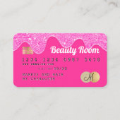 クレジットカードグリッタードリップス美しいピンクモノグラム 名刺 (正面)