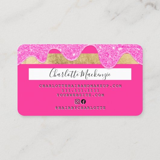 クレジットカードグリッタードリップス美しいピンクモノグラム 名刺 (裏面)