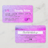 クレジットカードシックピンクグリッター美しいモノグラム 名刺 (正面/裏面)