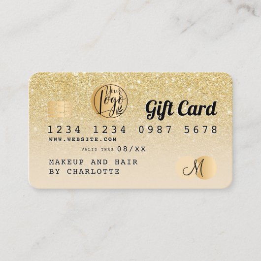 クレジットカードシック金ゴールドグリッターグラデーションギフトカード 名刺 (正面)