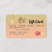 クレジットカードシック金ゴールドグリッターグラデーションピーチギフト 名刺 (正面)