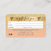 クレジットカードシック金ゴールドグリッターグラデーションピーチギフト 名刺 (裏面)