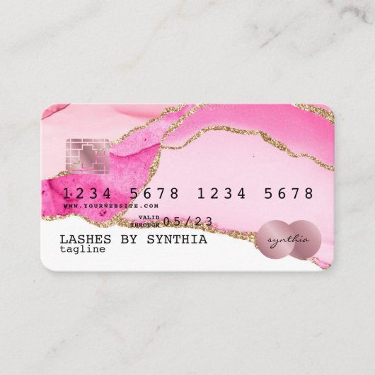クレジットカードスタイルのピンクゲート金ゴールドメイクアップ 名刺 (正面)