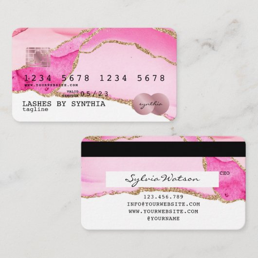 クレジットカードスタイルのピンクゲート金ゴールドメイクアップ 名刺 (正面/裏面)