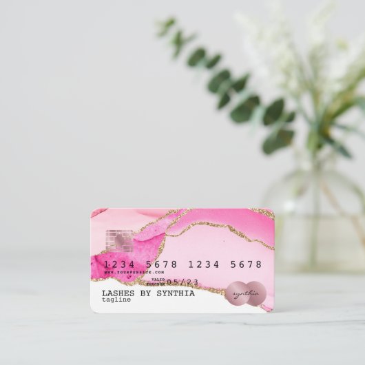 クレジットカードスタイルのピンクゲート金ゴールドメイクアップ 名刺 (スタンド正面)
