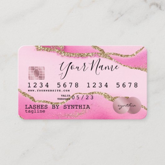 クレジットカードスタイルのピンクゲート金ゴールドメイクアップ 名刺 (正面)