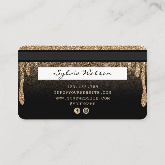 クレジットカードスタイルの滴下金ゴールド 名刺 (裏面)