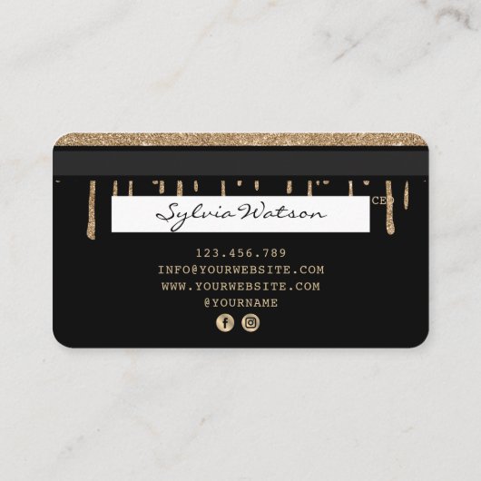 クレジットカードスタイルの滴下金ゴールド 名刺 (裏面)