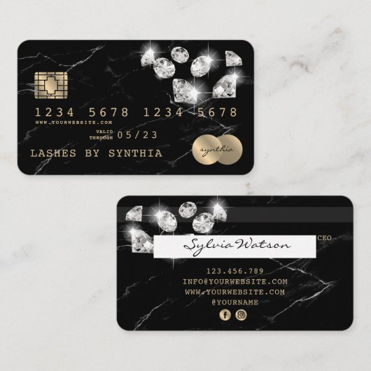 クレジットカードスタイルの黒い大理石ダイヤモンド 名刺 (正面/裏面)