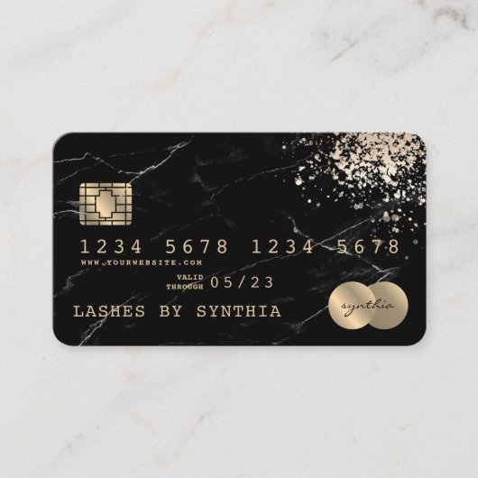 クレジットカードスタイルの黒い大理石金ゴールド 名刺 (正面)