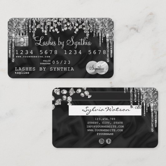 クレジットカードスタイルシルバーダイヤモンドあなたの名前 名刺 (正面/裏面)