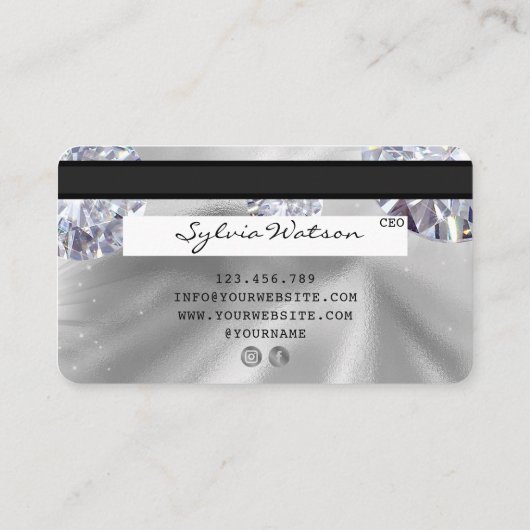 クレジットカードスタイルシルバーダイヤモンド 名刺 (裏面)
