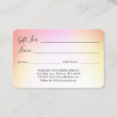 クレジットカードスタイルスパークルドリップギフト証明書 名刺 (裏面)