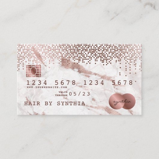 クレジットカードスタイルバラ金ゴールド大理石と紙吹雪 名刺 (正面)