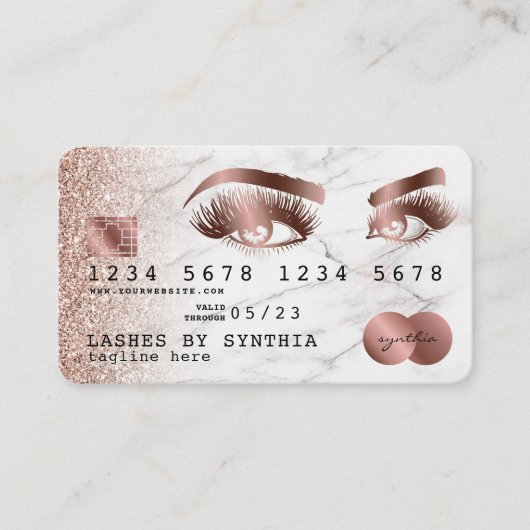 クレジットカードスタイルバラ金ゴールド大理石ロングラッシュ 名刺 (正面)