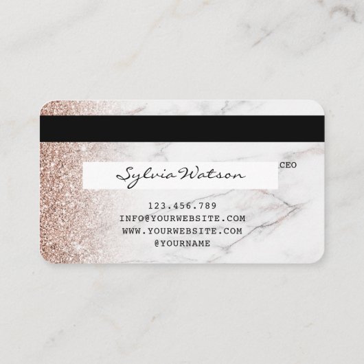 クレジットカードスタイルバラ金ゴールド大理石ロングラッシュ 名刺 (裏面)