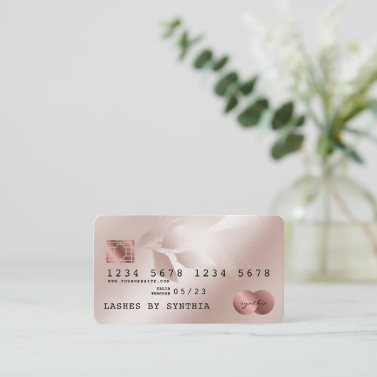 クレジットカードスタイルバラ金ゴールド水彩フローラ 名刺 (スタンド正面)