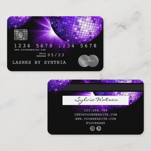 クレジットカードスタイルパープルバイオレットディスコボール70s 名刺 (正面/裏面)