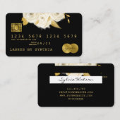 クレジットカードスタイルブラックフローラ金ゴールド 名刺 (正面/裏面)