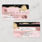 クレジットカードスタイル赤面ピンクアゲートバラ金ゴールド 名刺 (正面/裏面)