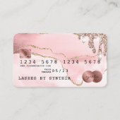 クレジットカードスタイル赤面ピンクアゲートバラ金ゴールド 名刺 (正面)