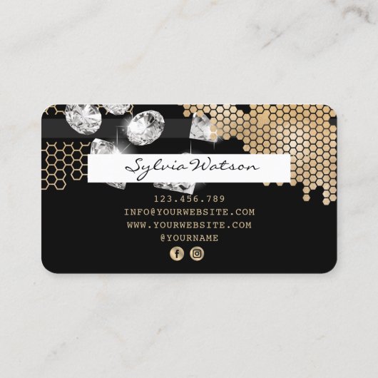 クレジットカードスタイル金ゴールドハニカムダイヤモンド 名刺 (裏面)