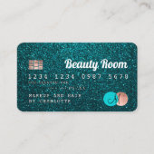 クレジットカードターコイズグリッター美しいモノグラム 名刺 (正面)