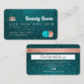 クレジットカードターコイズグリッター美しいモノグラム 名刺 (正面/裏面)