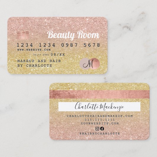 クレジットカードバラ金ゴールドグリッター金ゴールド美しい 名刺 (正面/裏面)