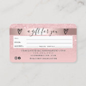 クレジットカードバラ金ゴールドピンクグリッターグラデーションギフトカード 名刺 (裏面)