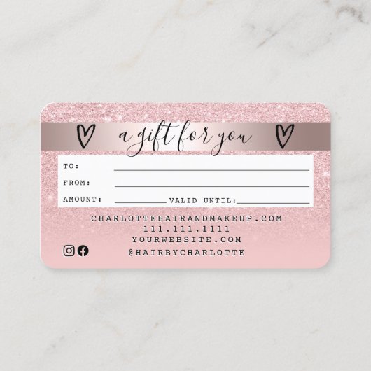 クレジットカードバラ金ゴールドピンクグリッターグラデーションギフトカード 名刺 (裏面)