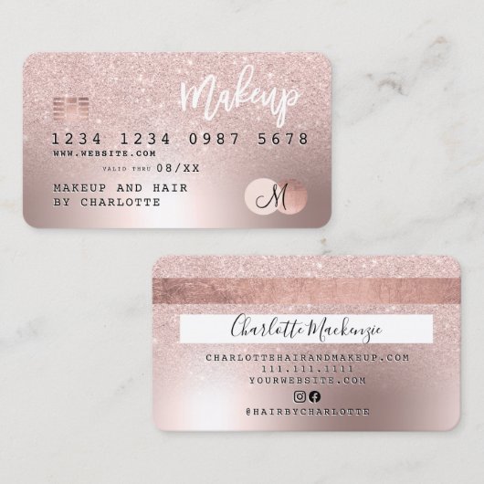 クレジットカードバラ金ゴールドメタリックグリッターヘア名 名刺 (正面/裏面)