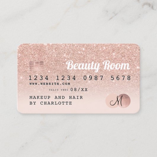 クレジットカードバラ金ゴールド赤面ピンクグリッターロイヤリティ 名刺 (正面)