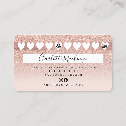 クレジットカードバラ金ゴールド赤面ピンクグリッターロイヤリティ 名刺 (裏面)