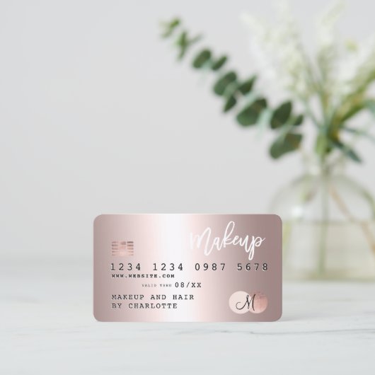 クレジットカードバラ金ゴールド金属箔ヘアモノグラム 名刺 (スタンド正面)