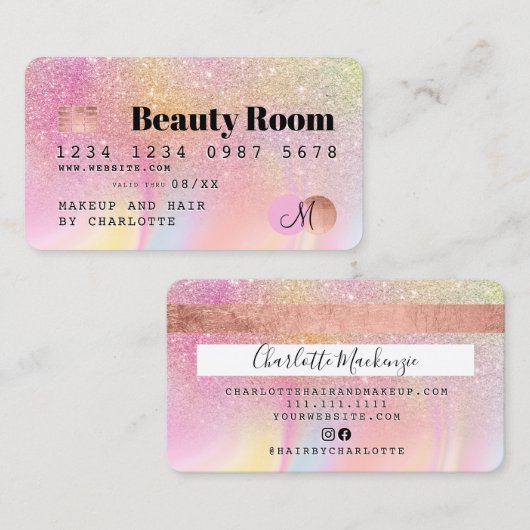 クレジットカードパステルグリッター大理石美しいモノグラム 名刺 (正面/裏面)