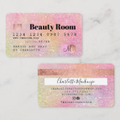 クレジットカードパステルグリッターCHIC美しいモノグラム 名刺 (正面/裏面)