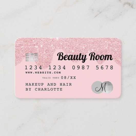 クレジットカードピンクグリッターは銀モノグラムを乾燥 名刺 (正面)