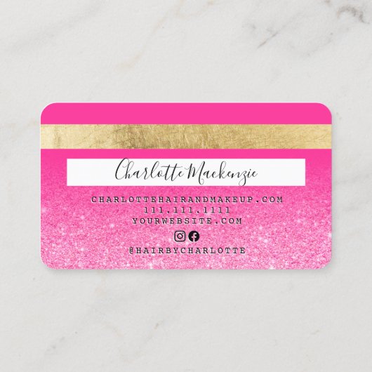 クレジットカードピンクグリッター美しいピンクモノグラム 名刺 (裏面)