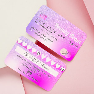 クレジットカードピンクパープルメタリックグリッターロイヤリティ 名刺