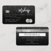 クレジットカードヘア化粧ブラックグリッターモノグラム 名刺 (正面/裏面)