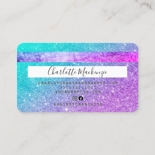 クレジットカードヘア化粧マーメイドグリッターモノグラム 名刺 (裏面)