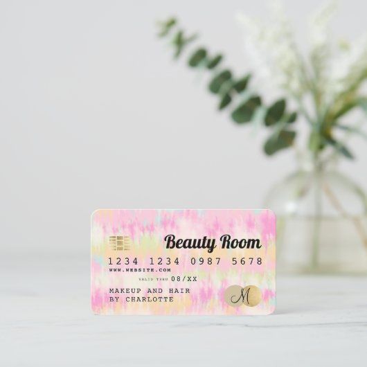 クレジットカードボホ絞り染めパステル美しいモノグラム 名刺 (スタンド正面)