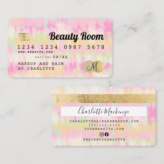 クレジットカードボホ絞り染めパステル美しいモノグラム 名刺 (正面/裏面)